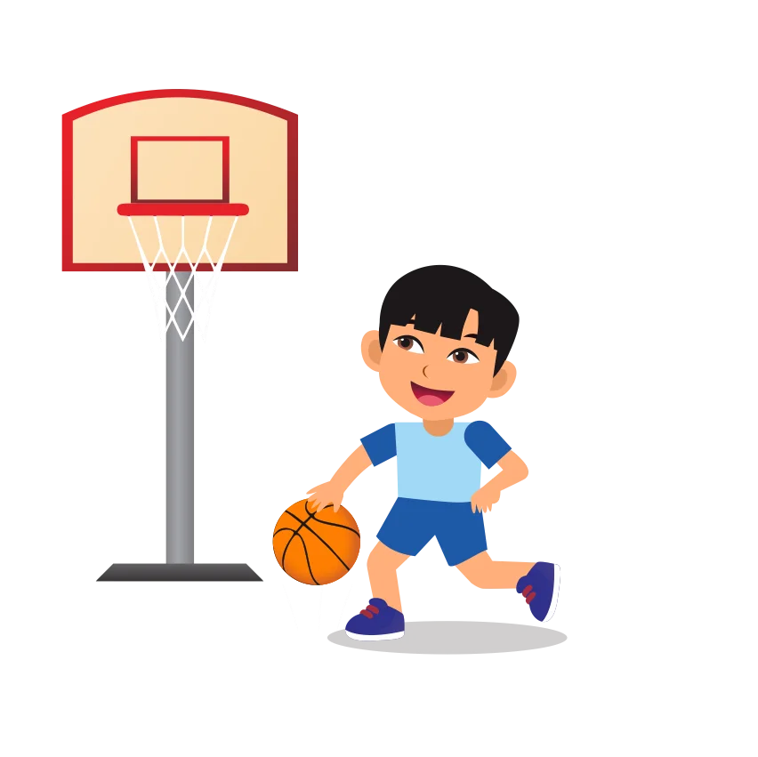 Cartoon child playing basketball